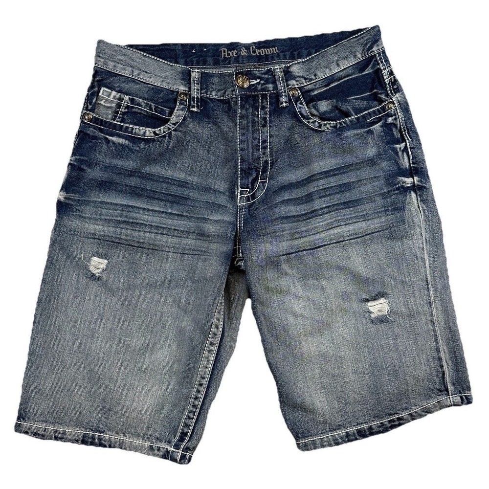 Axe & Crown Men's Distressed Blue Denim Shorts Size 32 Y2K Vibes Normcore